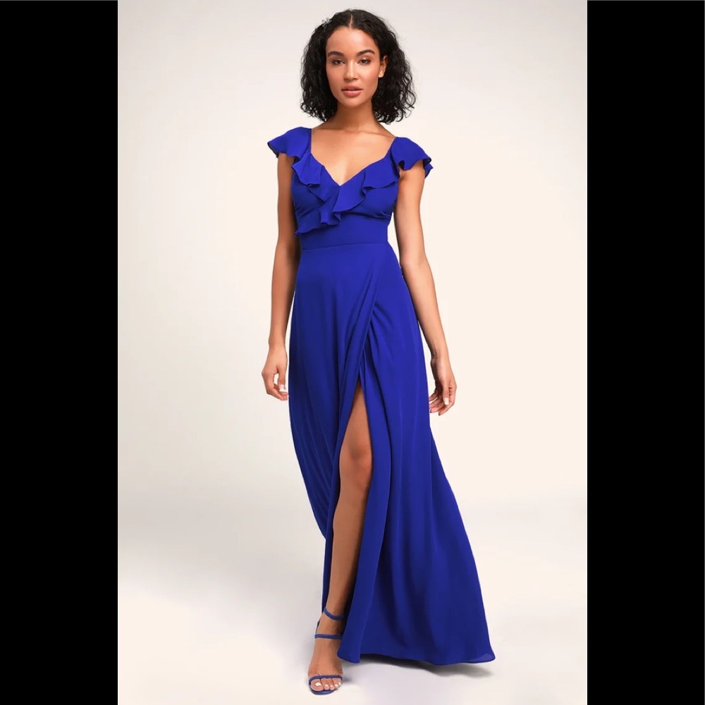 Ariah Royal Blue Ruffled Backless Maxi Dress